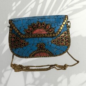 NWOT RAMLA Blue and Gold Mosaic handcrafted bag